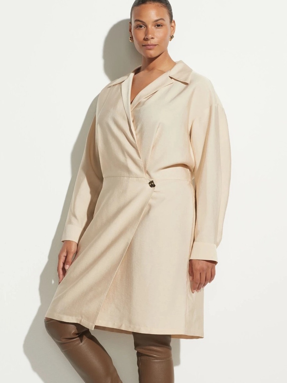 Vince Cream Shaped Collar Long Sleeve Wrap Dress size 22